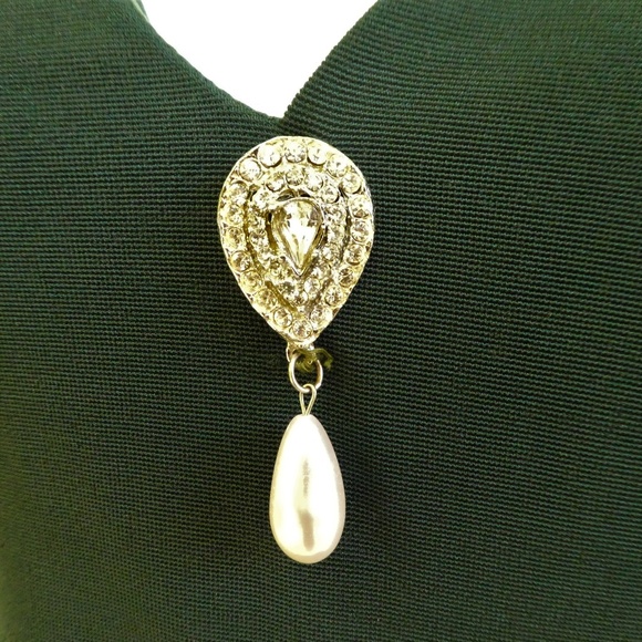 Betsy & Adam Dress Vintage 70s Emerald Green Medallion Faux Wrap USA 14 - Picture 4 of 8